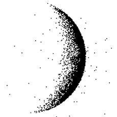 A black and white image of a moon with dots.